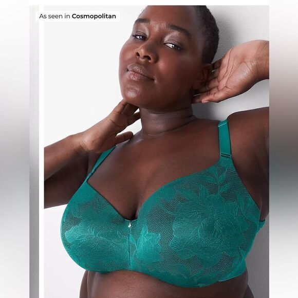 INVISIBLE LACE BACK SMOOTHER LIGHTLY LINED GREEN BALCONETTE CACIQUE BRA 40DDD - Picture 1 of 8